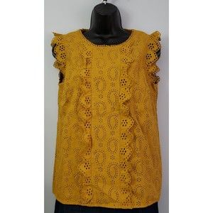 Boden Mustard Yellow Floral Paisley Crochet Top Womens Size 6
